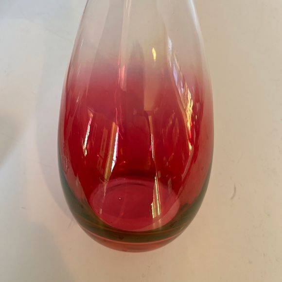 Vintage Cranberry Glass Decanter with Crystal Stopper & 6 Wine Glasses Set - Picture 6 of 15